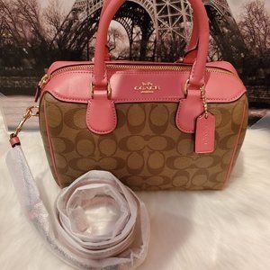 Coach Mini Bennett Satchel Shoulder Crossbody Bag (Khaki/Pink Ruby)